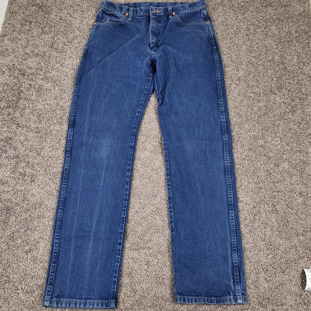 Wrangler Cowboy Cut Jeans Mens 34x36 Fits 34x34 Blue 13MWZPW Dark Wash Straight